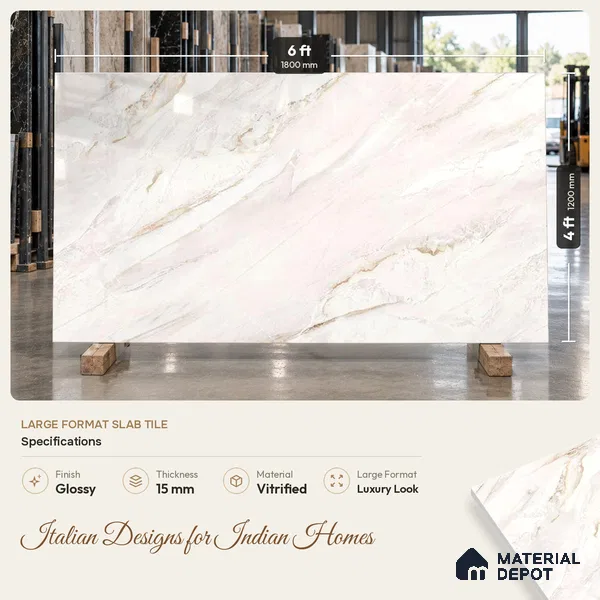 Endless Marble Floor & Wall Tile TL 07169 Champagne 6 ft x 4 ft Glossy Finish Vitrified Large Format Tile Tile - 15 mm | 3 random design | Suitable For Living Room, Bedroom, Bathroom | Adhesive and Spacers Must be Used During Installation