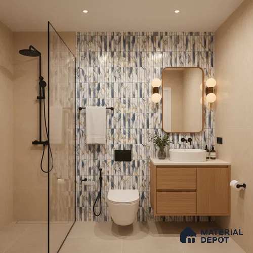 Faux Subway Wall Tile TL 07172 Bissel Cosmo Avio 1 ft x 1 ft Glossy Finish Ceramic Tile - 10 mm | Please Expect a Slight Variation of Pattern