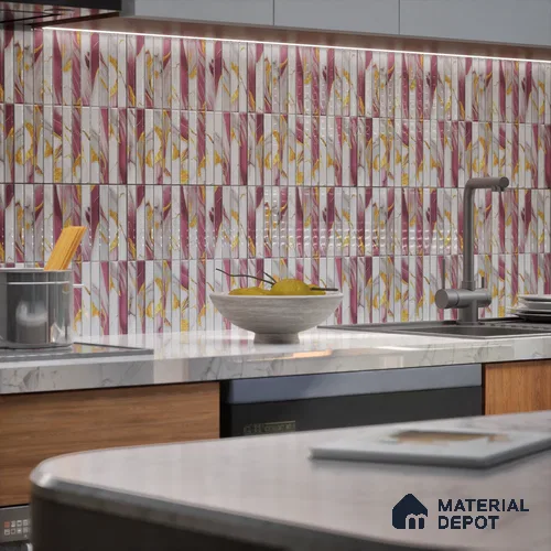 Faux Subway Wall Tile TL 07172 D Bissel Cosmo Damson 1 ft x 1 ft Glossy Finish Ceramic Tile - 10 mm | Please Expect a Slight Variation of Pattern