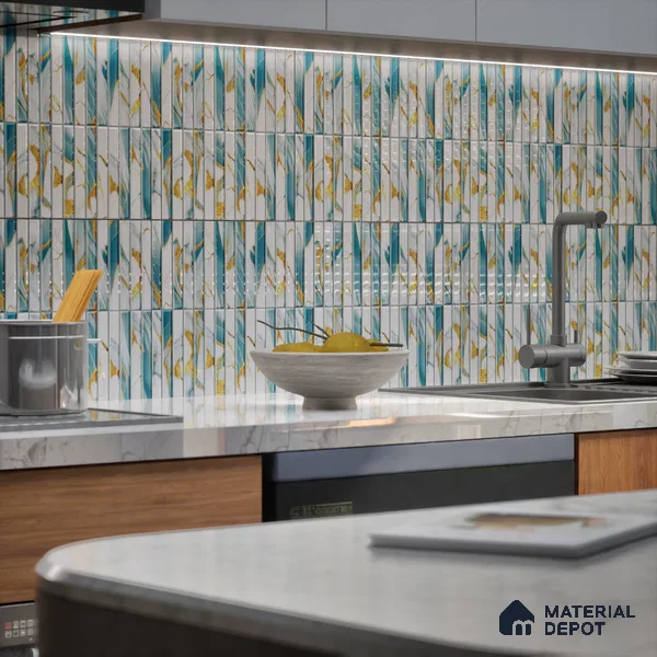 Faux Subway Wall Tile TL 07172 E Bissel Cosmo Denim 1 ft x 1 ft Glossy Finish Ceramic Tile - 10 mm | Please Expect a Slight Variation of Pattern