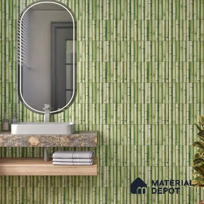 Faux Subway Wall Tile TL 07174 B Bumpy Cosmo Bamboo Teal 1 ft x 1 ft Glossy Finish Ceramic Tile - 10 mm | Please Expect a Slight Variation of Pattern