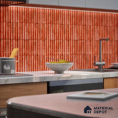 Faux Subway Wall Tile TL 07174 H Bumpy Cosmo Red 1 ft x 1 ft Glossy Finish Ceramic Tile - 10 mm | Please Expect a Slight Variation of Pattern