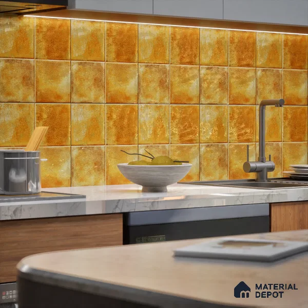 Stone Wall & Floor TL 07175 E Kenzo Cosmo Mustard 1 ft x 1 ft Glossy Finish Ceramic Tile - 10 mm