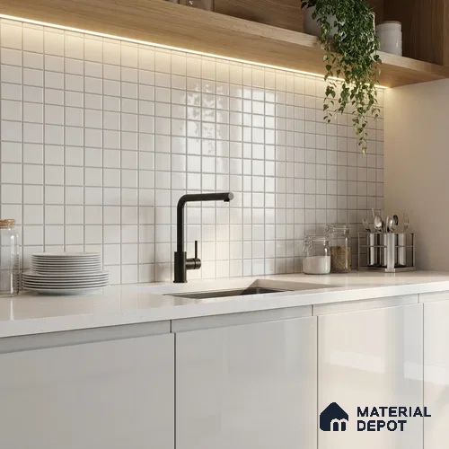 Mosaic Wall Tile TL 07180 Penny Cosmo White 1 ft x 1 ft Glossy Finish Ceramic Tile - 10 mm