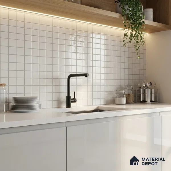 Mosaic Wall Tile TL 07180 Penny Cosmo White 1 ft x 1 ft Glossy Finish Ceramic Tile - 10 mm