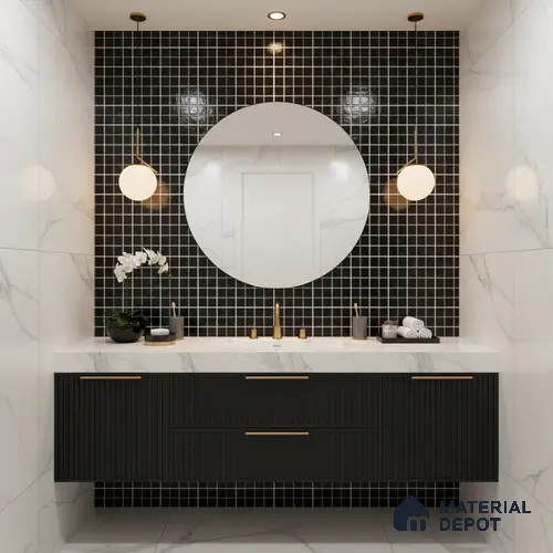 Mosaic Wall Tile TL 07180 B Penny Cosmo Black 1 ft x 1 ft Glossy Finish Ceramic Tile - 10 mm