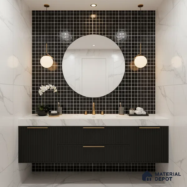 Mosaic Wall Tile TL 07180 B Penny Cosmo Black 1 ft x 1 ft Glossy Finish Ceramic Tile - 10 mm