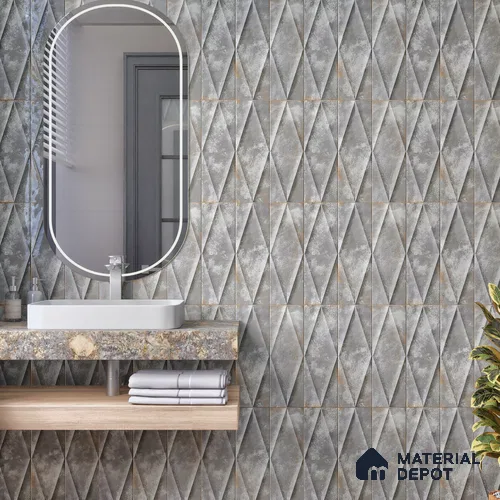 Faux Subway Wall Tile TL 07182 E Plaka Cosmo Slate 1 ft x 1 ft Glossy Finish Ceramic Tile - 10 mm | Suitable For Kitchen & Bathroom