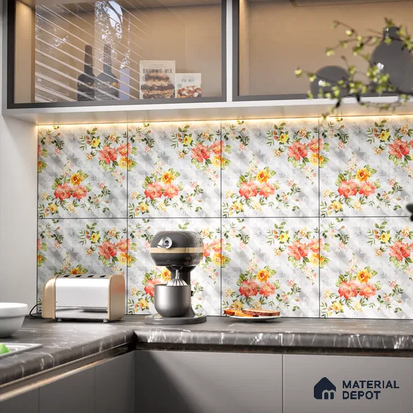 Floral Wall Tile TL 07185 D Brillo Nexo Parco 1 ft x 1 ft Matte Finish Ceramic Tile - 10 mm | Please Expect a Slight Variation of Pattern