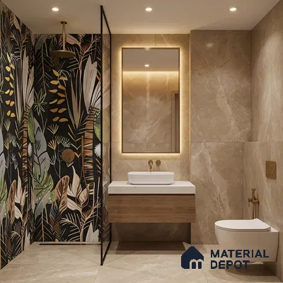 Tropical Wall Tile | TL 07191 B Fiore Foglie Black | 4 ft x 2 ft Matte Finish Vitrified Tile - 9 mm | Suitable For Living Room, Bathroom, Dining Area (Sample)