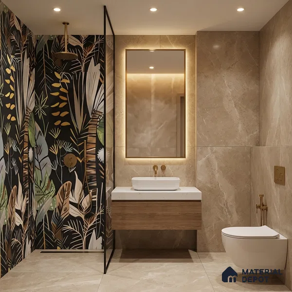 Tropical Wall Tile | TL 07191 B Fiore Foglie Black | 4 ft x 2 ft Matte Finish Vitrified Tile - 9 mm | Suitable For Living Room, Bathroom, Dining Area (Sample)