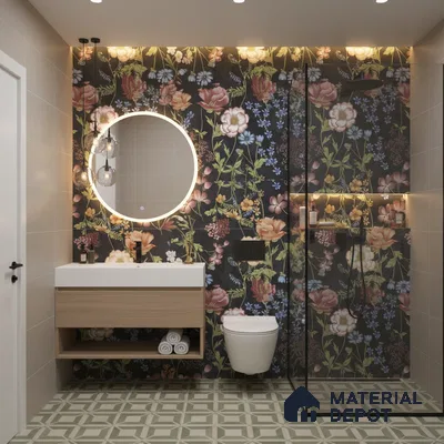 Floral Wall Tile | TL 07191 C Floreale Fiore Black | 4 ft x 2 ft Matte Finish Vitrified Tile - 9 mm | Suitable For Living Room, Bathroom, Dining Area (Sample)