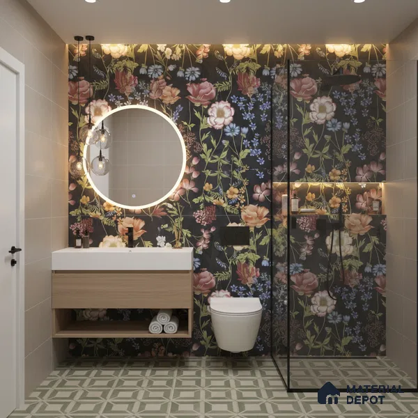 Floral Wall Tile | TL 07191 C Floreale Fiore Black | 4 ft x 2 ft Matte Finish Vitrified Tile - 9 mm | Suitable For Living Room, Bathroom, Dining Area (Sample)