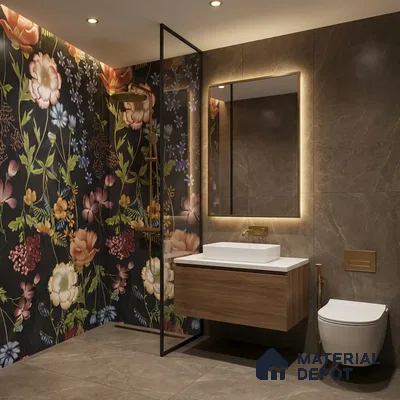 Floral Wall Tile | TL 07191 C Floreale Fiore Black | 4 ft x 2 ft Matte Finish Vitrified Tile - 9 mm | Suitable For Living Room, Bathroom, Dining Area (Sample)