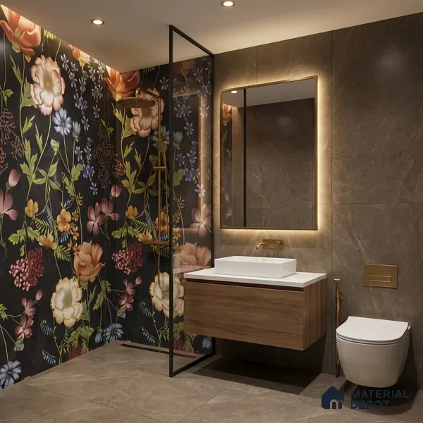 Floral Wall Tile | TL 07191 C Floreale Fiore Black | 4 ft x 2 ft Matte Finish Vitrified Tile - 9 mm | Suitable For Living Room, Bathroom, Dining Area (Sample)