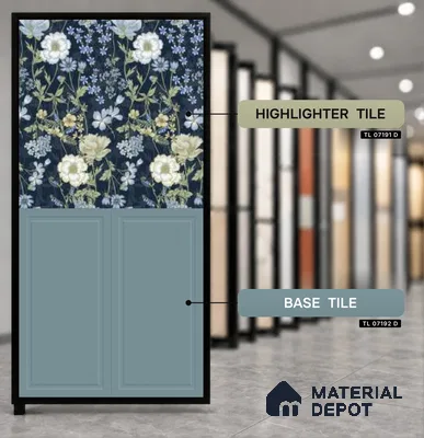 Floral Wall Tile TL 07191 D Floreale Fiore Navy 4 ft x 2 ft Vitrified Matte Finish - 9 mm | Suitable for Bathroom, Accent/Feature Wall, Foyer