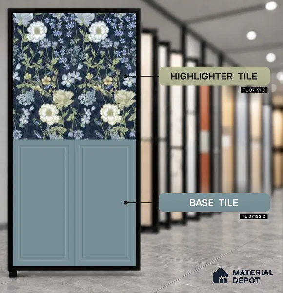 Floral Wall Tile TL 07191 D Floreale Fiore Navy 4 ft x 2 ft Vitrified Matte Finish - 9 mm | Suitable for Bathroom, Accent/Feature Wall, Foyer