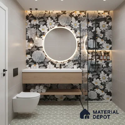 Floral Wall Tile | TL 07191 Stampa Floreale Black | 4 ft x 2 ft Matte Finish Vitrified Tile - 9 mm | Suitable For Living Room, Bathroom, Dining Area (Sample)