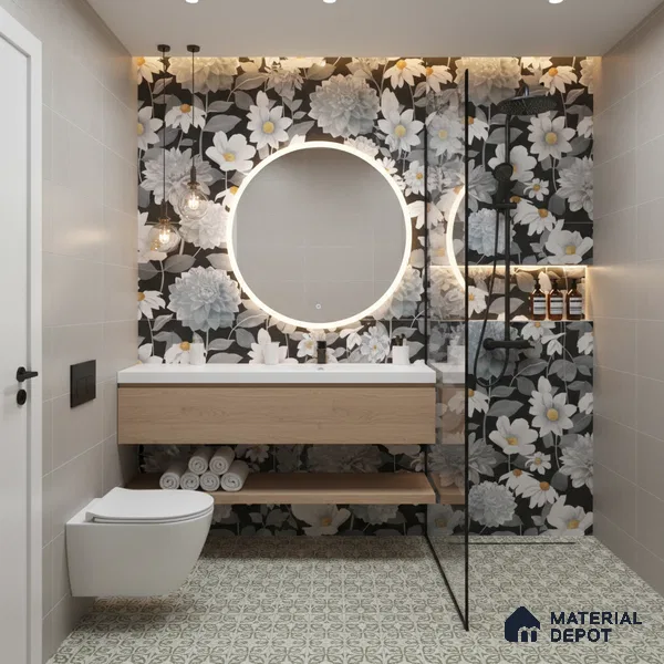 Floral Wall Tile | TL 07191 Stampa Floreale Black | 4 ft x 2 ft Matte Finish Vitrified Tile - 9 mm | Suitable For Living Room, Bathroom, Dining Area (Sample)