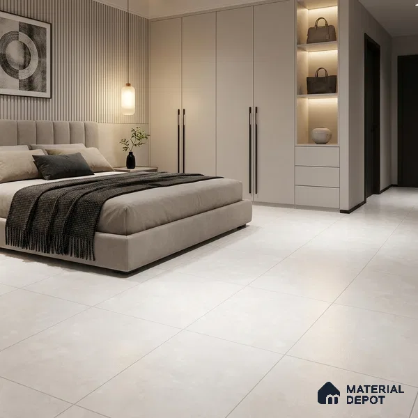 Cement Wall & Floor Tile TL 07194 B Chalk White 4 ft x 2 ft Matte Finish Vitrified Tile - 8 mm | Suitable For Living Room, Hall, Bedroom