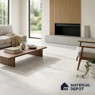 Cement Wall & Floor Tile TL 07194 B Chalk White 4 ft x 2 ft Matte Finish Vitrified Tile - 8 mm | Suitable For Living Room, Hall, Bedroom