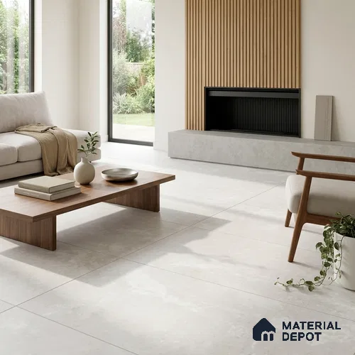 Cement Wall & Floor Tile TL 07194 B Chalk White 4 ft x 2 ft Matte Finish Vitrified Tile - 8 mm | Suitable For Living Room, Hall, Bedroom