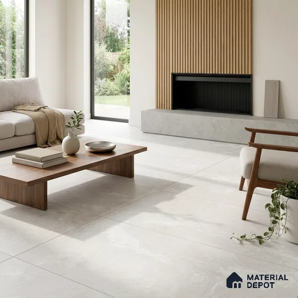 Cement Wall & Floor Tile TL 07194 B Chalk White 4 ft x 2 ft Matte Finish Vitrified Tile - 8 mm | Suitable For Living Room, Hall, Bedroom