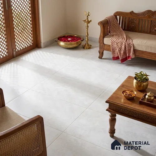 Cement Look Wall & Floor Matte Finish Artisan Bianco Vitrified Tile | TL 07194 4 ft x 2 ft - 8 mm | Suitable For Living Room, Hall & Study