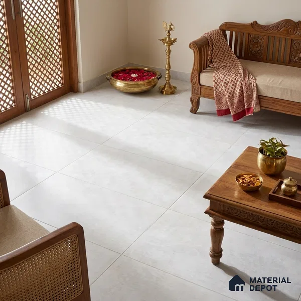 Cement Look Wall & Floor Matte Finish Artisan Bianco Vitrified Tile | TL 07194 4 ft x 2 ft - 8 mm | Suitable For Living Room, Hall & Study