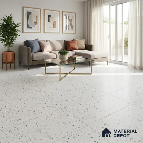 Terrazzo Floor & Wall Tile | TL 07197 B Materika Crema 2 ft x 4 ft Vitrified Matte Finish - 9 mm | Suitable For Living Room, Bedroom, Bathroom