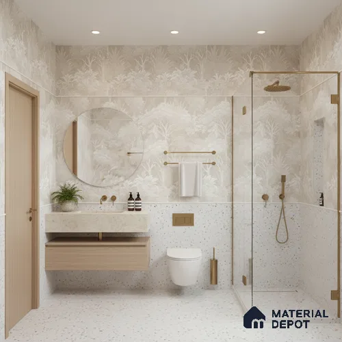 Terrazzo Floor & Wall Tile | TL 07197 Materika Bianco 4 ft x 2 ft Vitrified Matte Finish - 9 mm | Suitable For Living Room, Bedroom, Bathroom