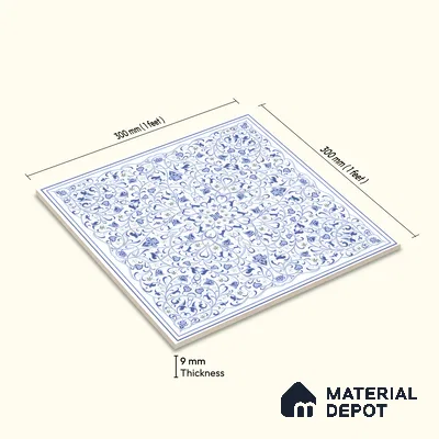Moroccans Wall & Floor Tile TL 07247 B Azure Lace 1 ft x 1 ft Ceramic Matte Finish - 9 mm | 2 mm Spacer is Mandatory | Suitable For Bathroom, Kitchen, Dining Area | Please Expect a Slight Variation of Pattern