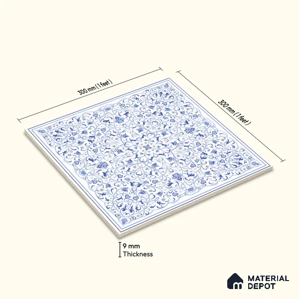 Moroccans Wall & Floor Tile TL 07247 B Azure Lace 1 ft x 1 ft Ceramic Matte Finish - 9 mm | 2 mm Spacer is Mandatory | Suitable For Bathroom, Kitchen, Dining Area | Please Expect a Slight Variation of Pattern