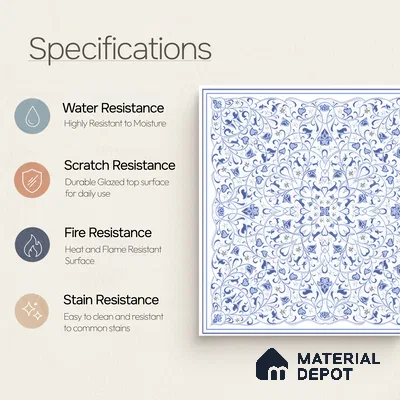 Moroccans Wall & Floor Tile TL 07247 B Azure Lace 1 ft x 1 ft Ceramic Matte Finish - 9 mm | 2 mm Spacer is Mandatory | Suitable For Bathroom, Kitchen, Dining Area | Please Expect a Slight Variation of Pattern