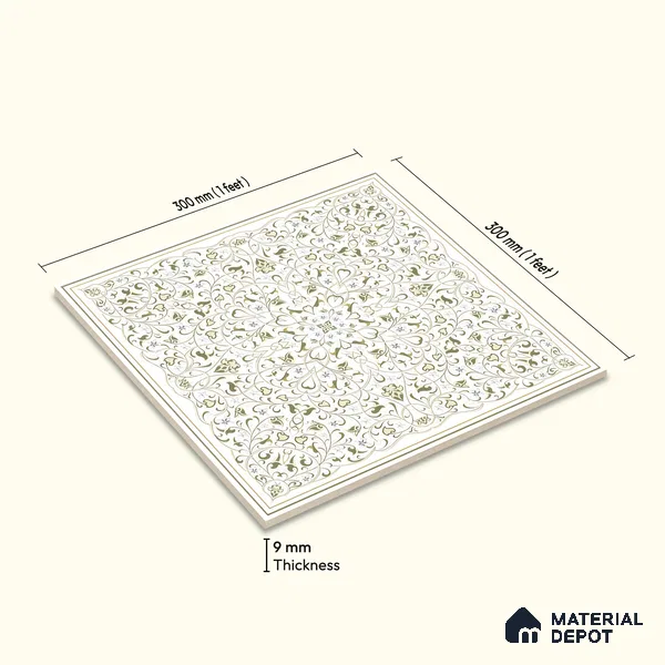Moroccans Wall & Floor Tile TL 07247 C Olive Lace 1 ft x 1 ft Ceramic Matte Finish - 9 mm | 2 mm Spacer is Mandatory | Suitable For Bathroom, Kitchen, Dining Area | Please Expect a Slight Variation of Pattern