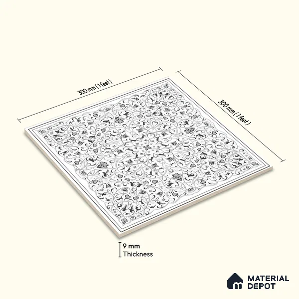 Moroccans Wall & Floor Tile TL 07247 Eternal Bloom 1 ft x 1 ft Ceramic Matte Finish - 9 mm | 2 mm Spacer is Mandatory | Suitable For Bathroom, Kitchen, Dining Area | Please Expect a Slight Variation of Pattern