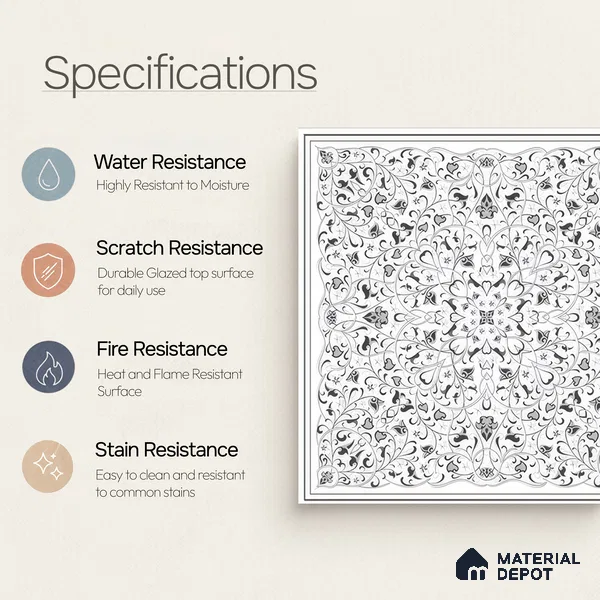 Moroccans Wall & Floor Tile TL 07247 Eternal Bloom 1 ft x 1 ft Ceramic Matte Finish - 9 mm | 2 mm Spacer is Mandatory | Suitable For Bathroom, Kitchen, Dining Area | Please Expect a Slight Variation of Pattern