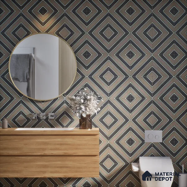 Moroccan Wall & Floor Tile TL 07258 Trend Black Decor 5001 200 mm x 200 mm Matte Finish Vitrified Tile - 8 mm | 4 Random Design | Suitable For living Room, Bedroom, Kitchen | Please Expect a Slight Variation of Pattern