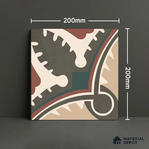 Moroccan Wall & Floor Tile TL 07260 Trend Cedar Decor 5003 200 mm x 200 mm Matte Finish Vitrified Tile - 8 mm | 4 Random Design | Suitable For living Room, Bedroom, Kitchen | Please Expect a Slight Variation of Pattern
