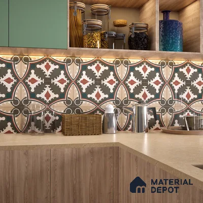 Moroccan Wall & Floor Tile TL 07260 Trend Cedar Decor 5003 200 mm x 200 mm Matte Finish Vitrified Tile - 8 mm | 4 Random Design | Suitable For living Room, Bedroom, Kitchen | Please Expect a Slight Variation of Pattern