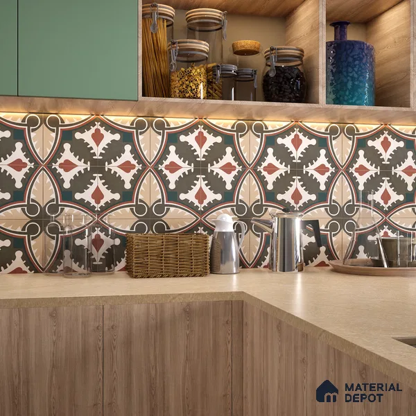 Moroccan Wall & Floor Tile TL 07260 Trend Cedar Decor 5003 200 mm x 200 mm Matte Finish Vitrified Tile - 8 mm | 4 Random Design | Suitable For living Room, Bedroom, Kitchen | Please Expect a Slight Variation of Pattern