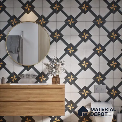Moroccan Wall & Floor Tile TL 07263 Trend Concrete Decor 5014 200 mm x 200 mm Matte Finish Vitrified Tile - 8 mm | 4 Random Design | Suitable For Kitchen, Bathroom, Dining Area | Please Expect a Slight Variation of Pattern