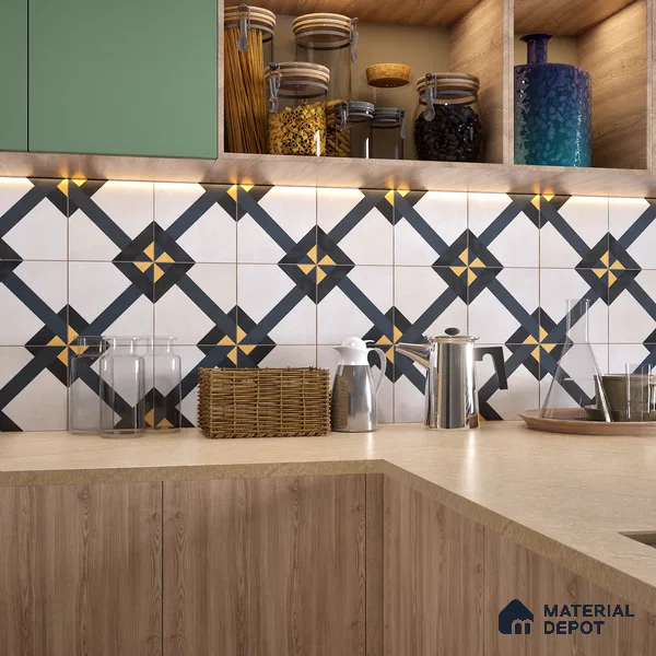 Moroccan Wall & Floor Tile TL 07263 Trend Concrete Decor 5014 200 mm x 200 mm Matte Finish Vitrified Tile - 8 mm | 4 Random Design | Suitable For Kitchen, Bathroom, Dining Area | Please Expect a Slight Variation of Pattern