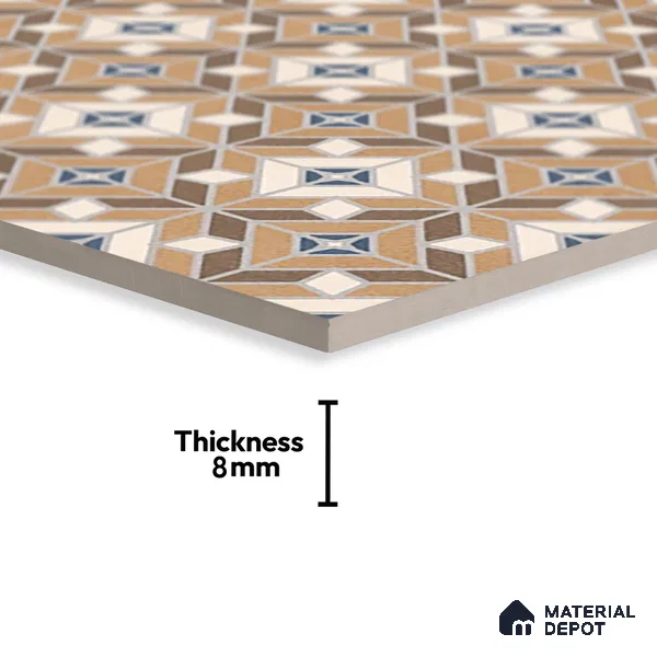 Moroccan Wall & Floor Tile TL 07264 Trend Gold Decor 5004 200 mm x 200 mm Matte Finish Vitrified Tile - 8 mm | 4 Random Design | Suitable For Kitchen, Bathroom, Dining Area | Please Expect a Slight Variation of Pattern