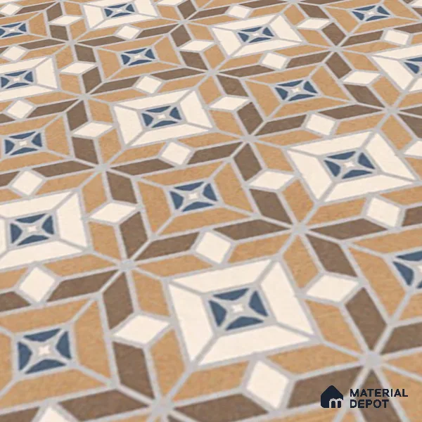 Moroccan Wall & Floor Tile TL 07264 Trend Gold Decor 5004 200 mm x 200 mm Matte Finish Vitrified Tile - 8 mm | 4 Random Design | Suitable For Kitchen, Bathroom, Dining Area | Please Expect a Slight Variation of Pattern