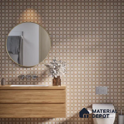 Moroccan Wall & Floor Tile TL 07264 Trend Gold Decor 5004 200 mm x 200 mm Matte Finish Vitrified Tile - 8 mm | 4 Random Design | Suitable For Kitchen, Bathroom, Dining Area | Please Expect a Slight Variation of Pattern