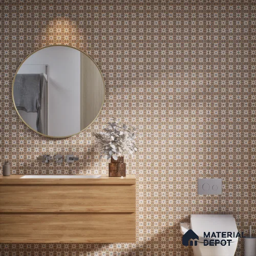 Moroccan Wall & Floor Tile TL 07264 Trend Gold Decor 5004 200 mm x 200 mm Matte Finish Vitrified Tile - 8 mm | 4 Random Design | Suitable For Kitchen, Bathroom, Dining Area | Please Expect a Slight Variation of Pattern