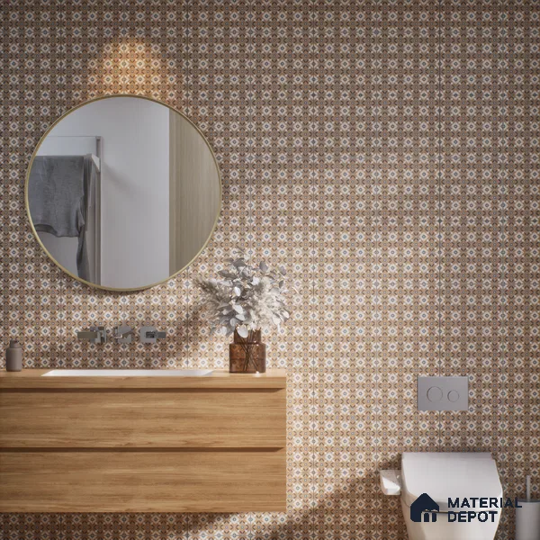 Moroccan Wall & Floor Tile TL 07264 Trend Gold Decor 5004 200 mm x 200 mm Matte Finish Vitrified Tile - 8 mm | 4 Random Design | Suitable For Kitchen, Bathroom, Dining Area | Please Expect a Slight Variation of Pattern