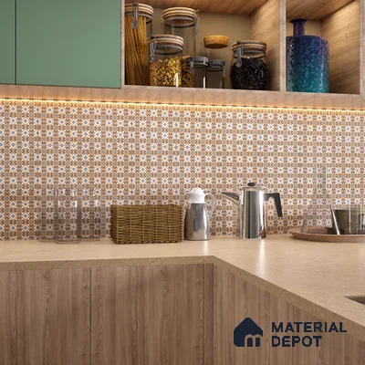 Moroccan Wall & Floor Tile TL 07264 Trend Gold Decor 5004 200 mm x 200 mm Matte Finish Vitrified Tile - 8 mm | 4 Random Design | Suitable For Kitchen, Bathroom, Dining Area | Please Expect a Slight Variation of Pattern