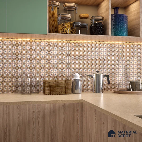 Moroccan Wall & Floor Tile TL 07264 Trend Gold Decor 5004 200 mm x 200 mm Matte Finish Vitrified Tile - 8 mm | 4 Random Design | Suitable For Kitchen, Bathroom, Dining Area | Please Expect a Slight Variation of Pattern